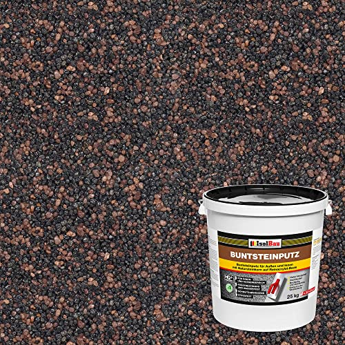 Isolbau - Buntsteinputz für Außen und Innen (Graphit, Rotbraun) 25 kg - BP85 Mosaikputz Dekorationsputz Frostsicher, Wasserfest, Stoßfest