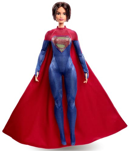 Barbie Supergirl Puppe, Sammlerpuppe aus dem Flash Movie Wearing Red and Blue Anzug mit Umhang, Puppenständer enthalten