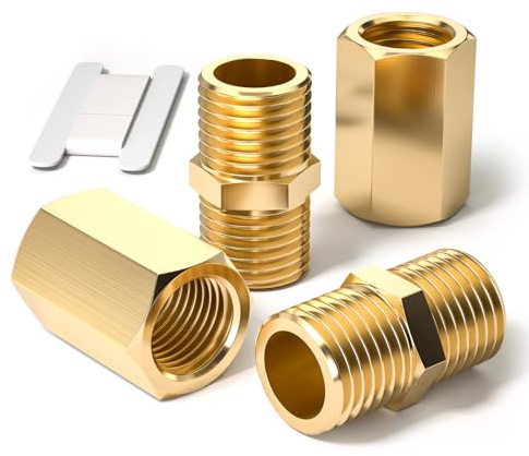 Bwintech 4 Pcs 1/2 to 1/2 Female & Male BSP Thread Brass Hex Nipple & Hex Coupling Connector for Pipe Connecting Conversion