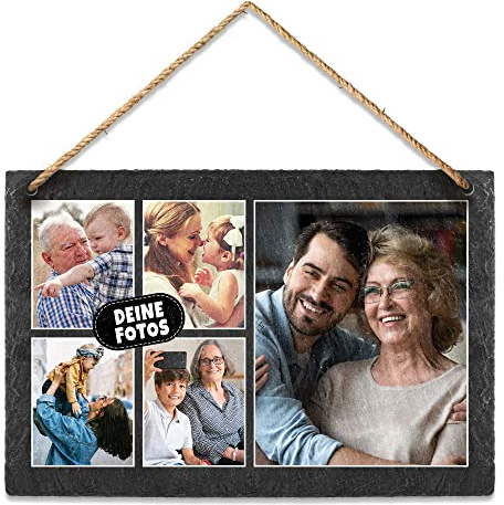 Print Royal Schieferplatte selbst gestalten - Foto-Collage mit 5 Fotos bedrucken - Geschenk für Freunde, Familie I Personalisiertes Foto-Geschenk - Schiefertafel zum Aufhängen, 20 x 30 cm