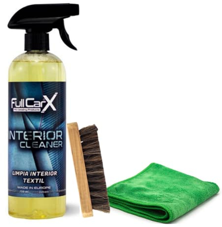AutoFullCar - Pack nettoyant tissus FullCarX - 750 ml. - Brosse fabriquée en poils de cheval naturels - Chiffon microfibre 30 x 30 - Nettoyage de voiture, sièges, tapis - Convient pour la maison