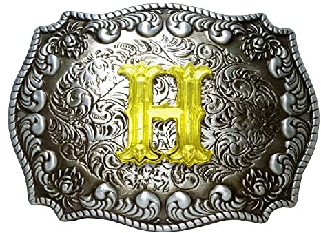 Moranse Goldene Initiale Buchstabe A bis Z Gürtelschnalle im Western-Cowboy-Stil, Anfangsbuchstabe H, Medium
