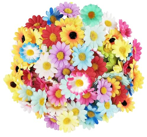 Brateuanoii 100 Stück Daisy Seidenblumen Kunstblumen, 4cm Gemischt Seidenblumen Zum Basteln, Mini Kunstblumen Deko, Deko Blütenköpfe, Für DIY Basteln Hochzeit Feste Party Deko(10 Farbe)