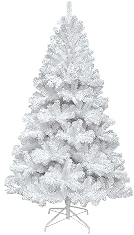 Herrselsam Árbol de Navidad Artificial Árbol de Navidad Blanco ignífugo de PVC 600 Puntas con Soporte de Metal (180 cm)