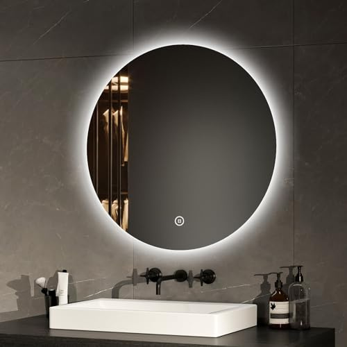 EMKE Miroir Salle de Bain avec Eclairage Rond diamètre 60 cm, 6500K | Interrupteur Tactile, Miroir LED Salle de Bain rétro-éclairé, éclairage Blanc Froid 6500K,Miroir Salle de Bain