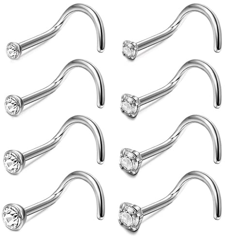 Adramata 20G titan näspiercing för kvinnor män CZ näsa piercing ring smycken, rak/skruv/L-form näsa pinnar, hypoallergena G23 titan näspinnar, 1,5 mm, 2 mm, 2,5 mm, 3 mm, 1.5mm, 2mm, 2.5mm, 3mm, Titan