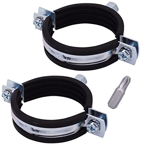 SKIR'CO Lot de 2 supports de tuyau avec revêtement en caoutchouc pour tuyaux de 60 à 64 mm, colliers de serrage, supports de tuyaux pour montage mural et plafond