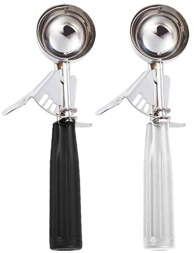 Meadow Lane Stainless Steel Ice Cream Scoop with Trigger Lever and Comfort Grip Rubber Handle, 2 Pack, Black and Light Gray