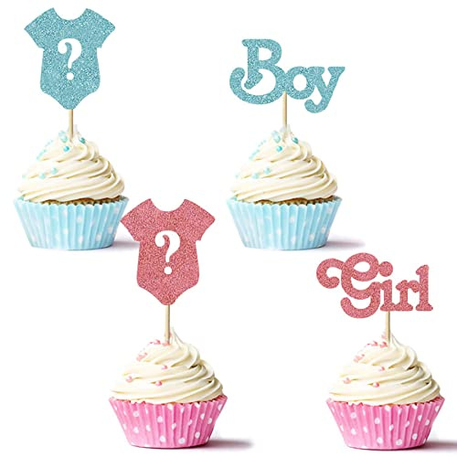 24 Stück Cupcake-Topper für Jungen oder Mädchen, glitzernd, Cupcake-Picks, Kindergeburtstag, Party-Dekoration, Babyparty, Party-Dekoration, Zubehör