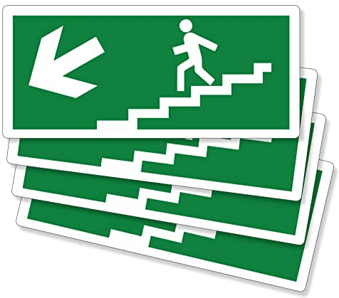 pubblimania 4 piezas de salida de emergencia escaleras a la izquierda PVC adhesivo resistente para exterior e interior (29 x 13 cm) (4 escaleras a la izquierda)