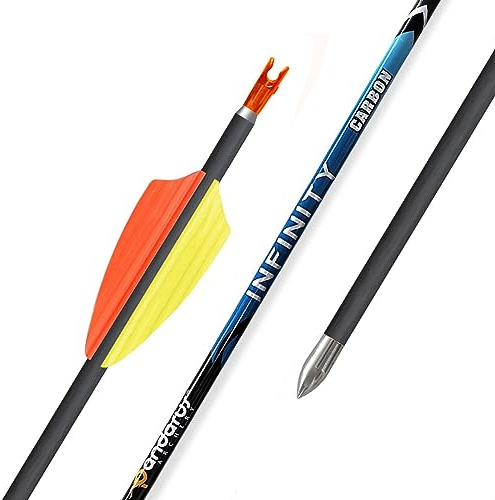 ACCMOS 6St Bogensport Carbon Pfeile ID 4,2 mm Jagdpfeile Spine 400 500 600 700 800 900 1000 1100 1200 1300 1500 Übungspfeil 1.75Zoll Gelb Orange Luft Rillen Vane (Spine 900, 30inch)
