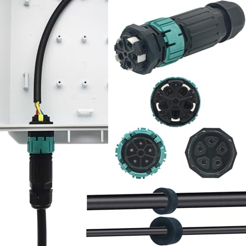 CTRICALVER Outdoor Kabelverbinder, Paneltyp Kabelverbinder Wasserdicht IP68, Männlicher/Weiblicher Buchse Verbindungsstecker Kabelmuffe Wasserdicht 5-Polig für Ø9-14 mm Kabeldurchmesser