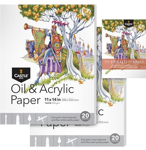 Castle Art Supplies Öl- und Acrylpapierblock 11 x 14 Zoll | 2er-Pack | 20 Blatt pro Block | Optimale Dicke (350 g/m2) feinkörnig, Leinenstruktur, erstklassige Qualität (11x14, 2er-Pack)