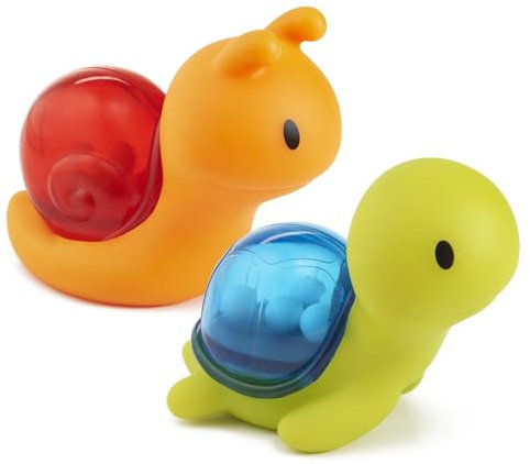Munchkin Rattle Squirts, Juguetes de Baño Sensoriales en Forma de Caracol y Tortuga para Bebés y Niños Pequeños | Esenciales para Bebés | Juguete de Baño para una Divertida Hora del Baño | Pack de 2