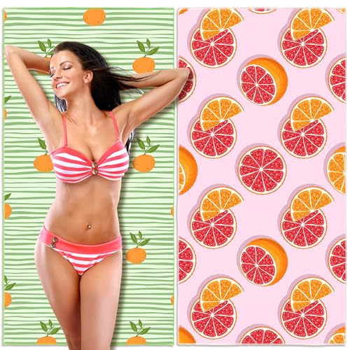 Lubibi Beach Towel, Oversized Microfiber Beach Towel for Adult Kids, 2 Pack Fruit Towel, Lightweight Extra Large Quick Drying Sand Free Pool Towel for Swimming, Sports, Beach, Gym(80 * 160cm)
