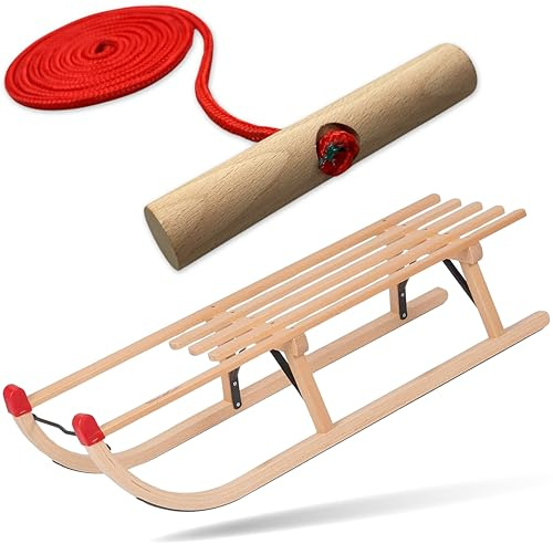 Explorer Colint Holz Holzschlitten für Kinder ab 1 Jahr und Erwachsene und Erwachsene Set Schlitten Davos mit Leine in Rot 90cm Alpina Fun - optional mit Rückenlehne als Set erhältlich