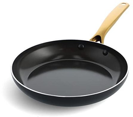 Blue Diamond Gold 24 cm Non-Stick Ceramic Frying Pan, Diamond Infused PFAS, Induction Free, Dishwasher Safe, Oven Safe, Gold Handle, Black