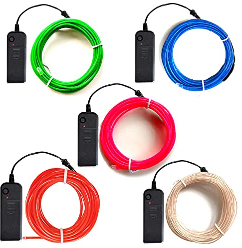 dobestyou EL-Draht, 5 Stück, 5 m, neonleuchtender Elektrolumineszenzdraht (rot/blau/grün/rosa/weiß), perfekt für DIY-Designs und verschiedene Urlaubs- und Party-Dekorationen