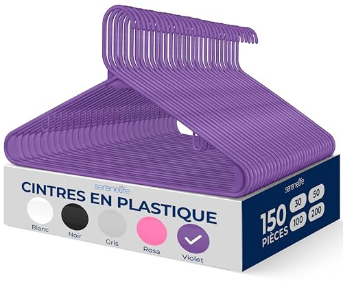 SereneLife Perchas, 150 Piezas, Antideslizantes, Resistentes, Plastico, Ideal para Camisas, Sweteres, Sudaderas, Vestidos y mas