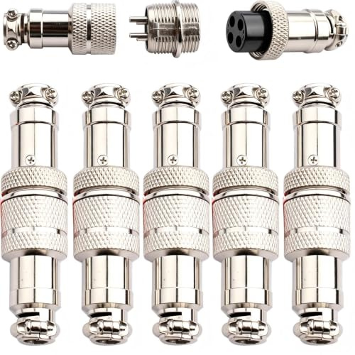 VISSQH 5 Paia GX16 4 Pin Connettore Aviazione,16mm Connettore Aviazione Maschio Femmina,Presa aeronautica,Connettore Aviazione Pannello Metallo(Docking)