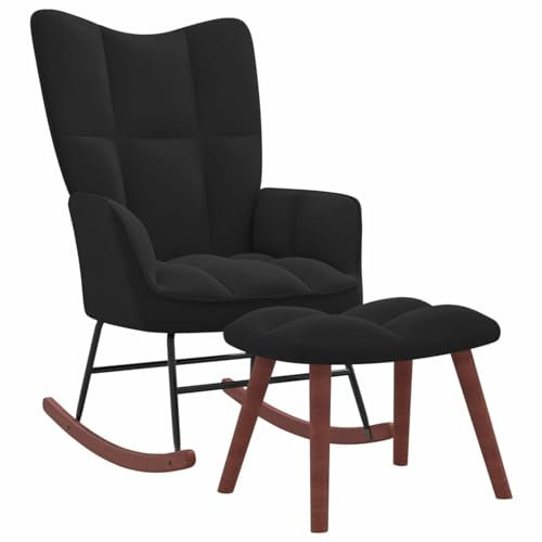 Gecheer Schaukelstuhl mit Hocker Relaxstuhl Schaukelsessel Schwingsessel Relaxsessel Schwingstuhl Polstersessel Sessel Samt Schwarz