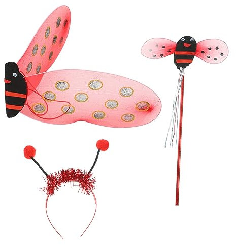 LIFKOME Mädchen Kostüm Flügel Ladybug Flügel Mit Stirnband Und Zauberstab Leichtes Cosplay Feenflügel Für Bühnenauftritt Und Party Kinderkostüm Zubehör