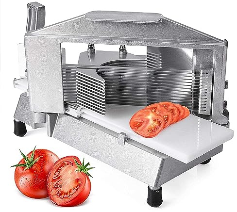 LBLFEBD Commercial Tomato Slicer, Manual Fruit Slicer, Fruit Cutter,Vegetable Slicer, Heavy Duty Tomato Slicer with Stainless Steel Replaceable Blades with Built-in Cutting Board