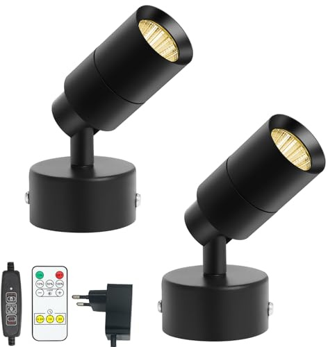Monsing LED Spotlichter Schranklicht Bilderlichter Akzentlichter Wandlampe mit Schalter und Stecker 5W 3000K Dimm-Timing kabelloser Controller Uplit-Bodenstrahler,Pflanzenbild, Kunstwerk(Warm White)