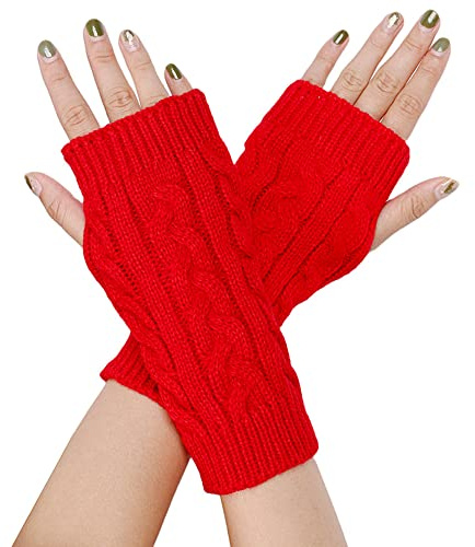 BrightGlow Damen Fingerlose Handschuhe Winter Strickhandschuhe Warm Halb Fingerlose Handschuhe Rutschfeste Handschuhe Kurze Winter Halb Handstulpen Unisex Halbfinger Handschuhe