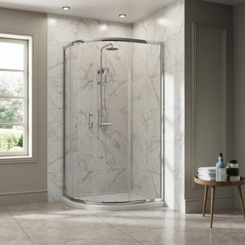 NRG 900 x 760mm Chrome Framed Offset Quadrant Shower Enclosure Sliding Door for Wet Room Cubicle Enclosures