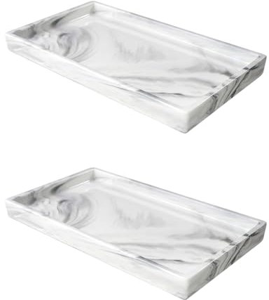 HDGSAFD 2 Vassoi Portaoggetti con Motivo in Marmo E 2 Spazzole per Fughe, Vassoio per Decorazioni Domestiche, Vassoio in Silicone, Adatto per Bagno, Cucina, Soggiorno