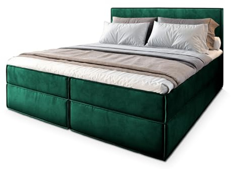 Masseno Boxspringbett PELLIO 180x200 cm Komplett-Set mit Matratze und Topper, Polsterbett mit Zwei Bettkästen -Grün, Monolith 37