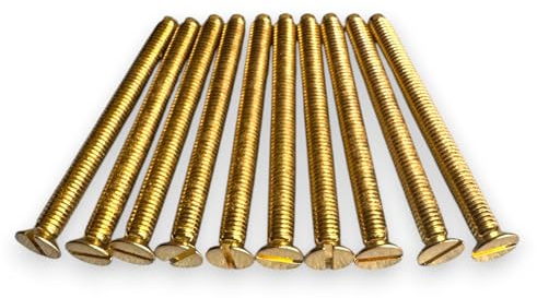 10 Pack M3.5 Brass Electrical Screws - 40mm Long Gold Flat Head Fully Threaded Bolt for Switches, Plugs, Sockets, Fixings