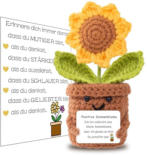 BOAITE Pocket Hug Positive Sonnenblume, kreative Strickwolle-Puppe und Glücksträger-Gefühlskarten, Mutmacher-Geschenk für Einschulung und Gute Besserung