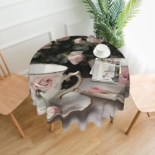 CHUNMINW Tazza da tè con rose romantica stampa shabby personalizzata tovaglia rotonda decorazione da tavolo per interni ed esterni, cene, feste, matrimoni