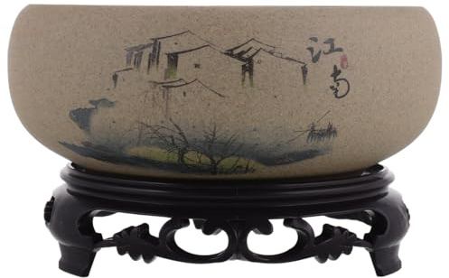 Amosfun Ceramic Water Lily Bowl with Plastic Stand, 17x17cm Hydroponic Planter Pot, Decorative Lotus Bowl Planter Narcissus Flower Pot for Home Small Indoor Plants