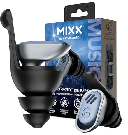 Mixx Music Earplugs – Reusable Silicone Earplugs for Concerts, Festivals | 16dB Noise Reduction, Flat Frequency Filters, 3 Sizes, Portable Carry Case