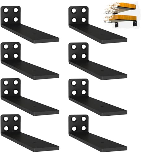 8 Stücke Regalhalterung Schwarz 15cm, Schwerlast L Regalwinkel mit Befestigungsschrauben für Wohnzimmer | Büro| Küchen, Tragkraft 75 KG (Schwarz)