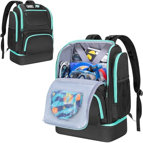 GOBUROS Swim Bag for Swimmers with Shoe Compartment, Swim Backpack for Men and Women, Swimming Bag with Multiple Pockets for Swim Gear Organization, Black