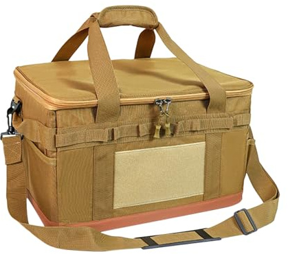Camping Bag Organiser, Waterproof Kitchen Storage, Trunk Organiser, Durable Kee-Resistant Equipment Bag, Picnic Storage, 30L Capacity for Outdoor Sports and Camping Travel, khaki, see description, See