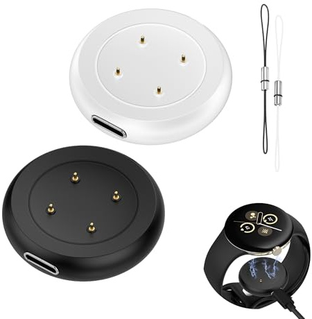 Ermorgen 2 Stück USB C Adapter Kompatibel mit Google Pixel Watch 3 Kabel | Pixel 2/Fit-bit Versa 4/Versa 3/Sense2/Sense/Ace LTE, Verstärktes magnetizes und verschleißfestes Ladegerät-Schwarz/Weiß