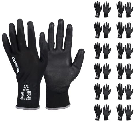 NORTHSKY Olympia 12 Pairs Work Gloves, Polyurethane Dipped Knit Men Work Gloves, Sturdy, Durable, Comfortable, Close-Fitting, Perfect Grip, for Precision Assembly, Electronics Work, 13ga, L