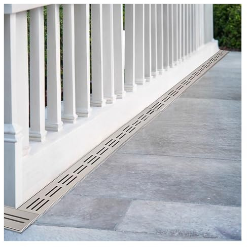 Kit di scarico per doccia e vialetto in acciaio inox, 1000 x 80 x 50 mm, rettangolare, per grondaie, scarico a pavimento esterno con copertura per una gestione efficiente dell'acqua