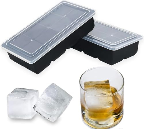 3 Square lidded ice Cube Tray, Large ice Cube Moulds, Flexible Silicone ice Cube Tray for Easy Removal, Suitable for Frozen Cocktail Whisky Drinks.