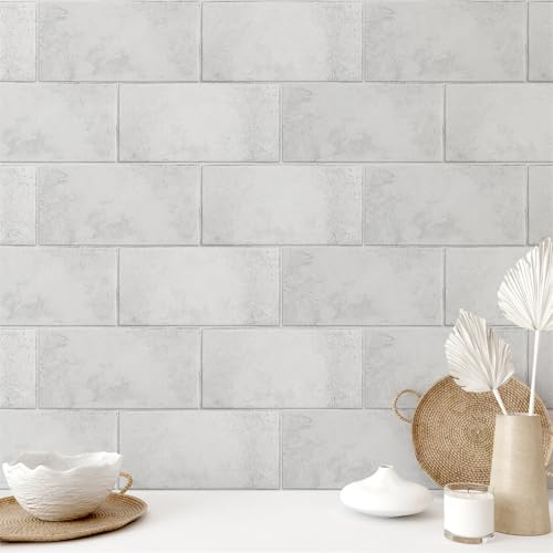 Panneau Mural Salle de Bain Pvc Ivoire Blanc Gris Credence Adhesive Pour Cuisine Dalle Pvc Adhesive Murale Autocollant Crédence Cuisine À Coller Durable Carrelage Salle de Bain 15x30cm/12 pcs