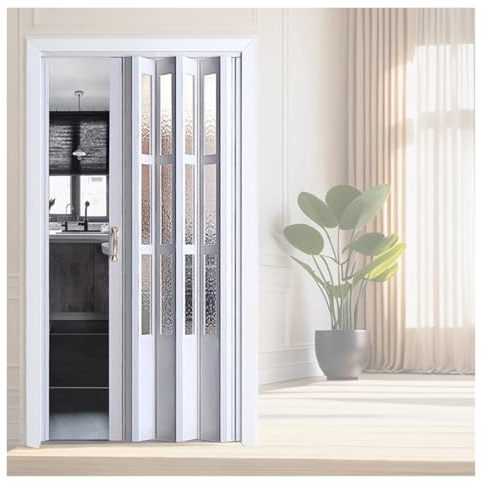 PEYNIR Schiebetür Falttür falttüren innentüren Mehrflügelige Falttüren, weiß, für den Innenbereich Aluminium Milchglas Falttüren für Kleiderschränke für Küche, Balkon(W41xH83in/105x210cm)