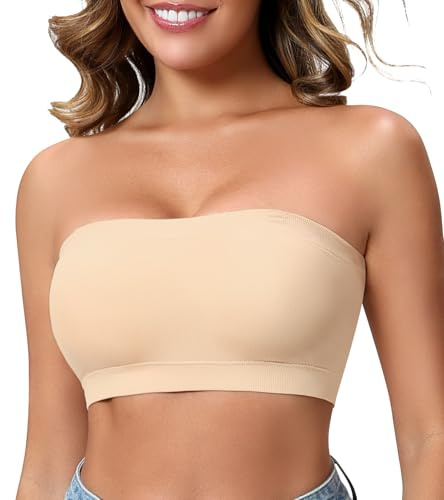 ANNZHIBRA Strapless Bras for Women, Wireless Non-Padded Tube Top Bandeau Bra, Seamless Bralette Nude