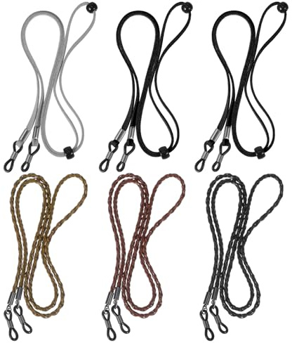 Thrymme 6 Stück Brillenkette Damen, Einstellbare Brillenkette aus Leder für Damen & Herren, Universal Brillenband mit Verstellbarem Cord