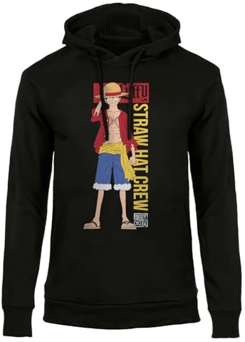 One Piece - Straw Hat Crew. Felpa con Cappuccio Unisex in Cotone. vestibilità Regular per Adulto e Ragazzo