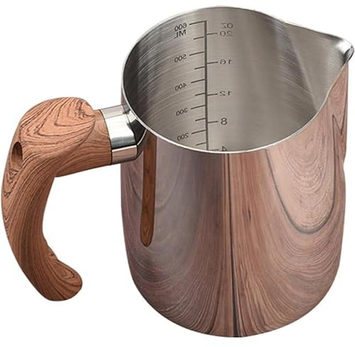 Tubayia Vaso espumador de leche barista con mango de madera, vajilla de café para la cocina (600 ml)